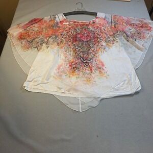 C Est 1946 Plus Size 26/28 Paisley Rhinestone Chiffon Poncho Top Pink Orange NEW